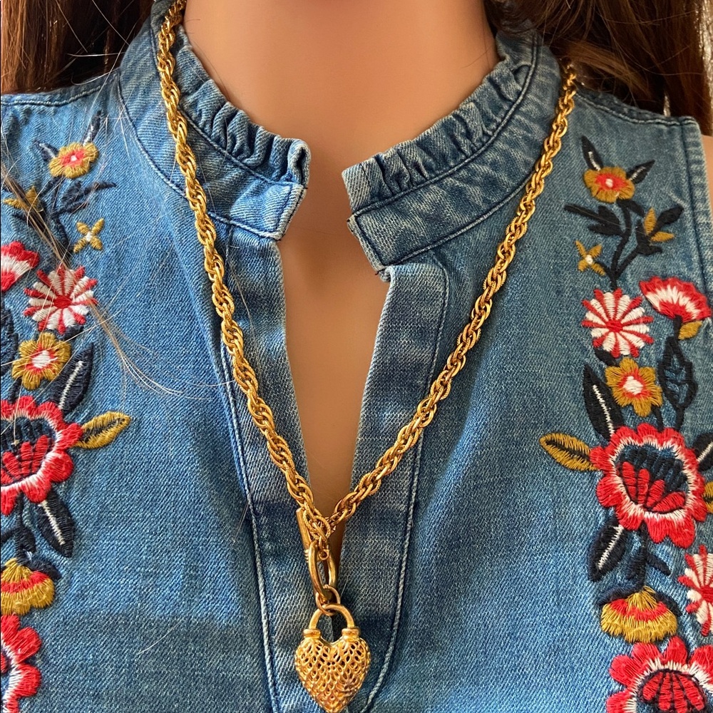 Gold ToneHeart Pendant Toggle  Necklace